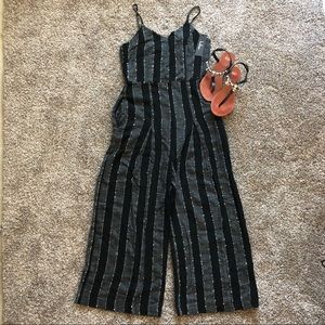 Karol Black Striped Sleeveless Culotte Jumpsuit